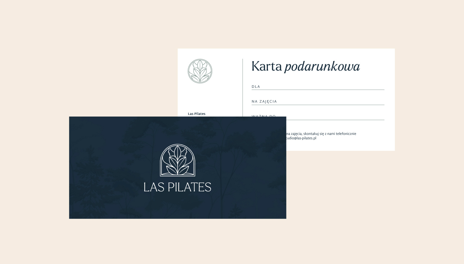 Projekt vouchera Las Pilates – branding i design materiałów promocyjnych